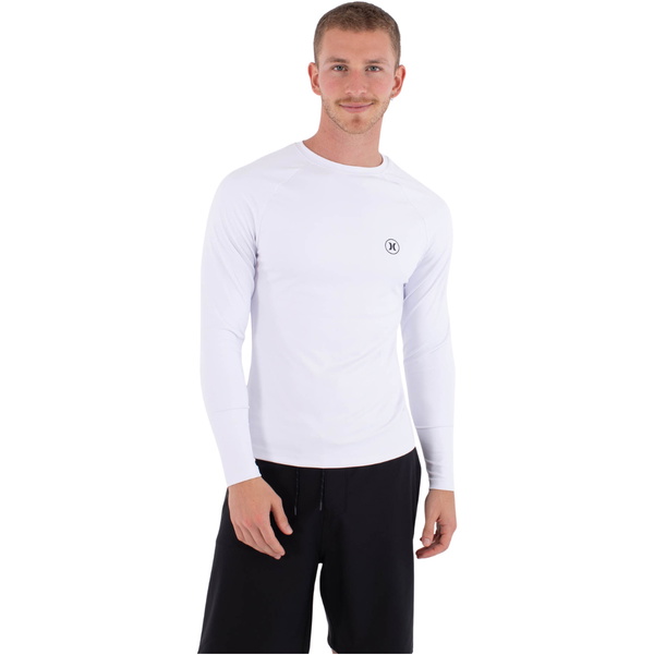 2026 Hurley Mens Slim Fit Icon Circle Long Sleeve Rash Vest MLEU00008 - White